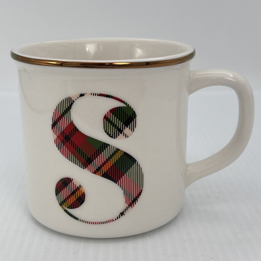 Pottery Barn Plaid Letter S Alphabet Initial Monogram Coffee Mug Holiday